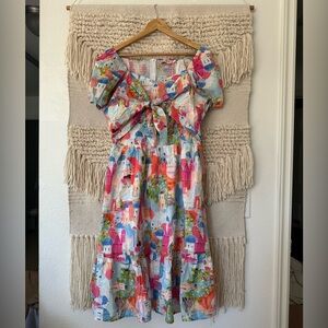 NWT: Ivy City Co Watercolor Myko Puff Sleeve Midi Dress